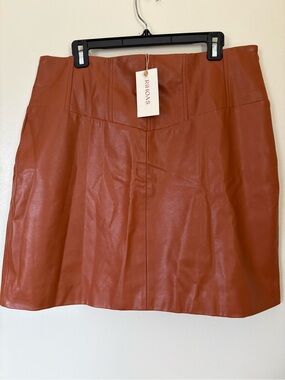RIHOAS Rust Faux Leather Mini Skirt Size XL NWT